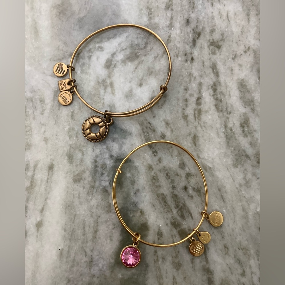 Alex and Ani Gold/Rose Charm Bracelets, Set Of 2